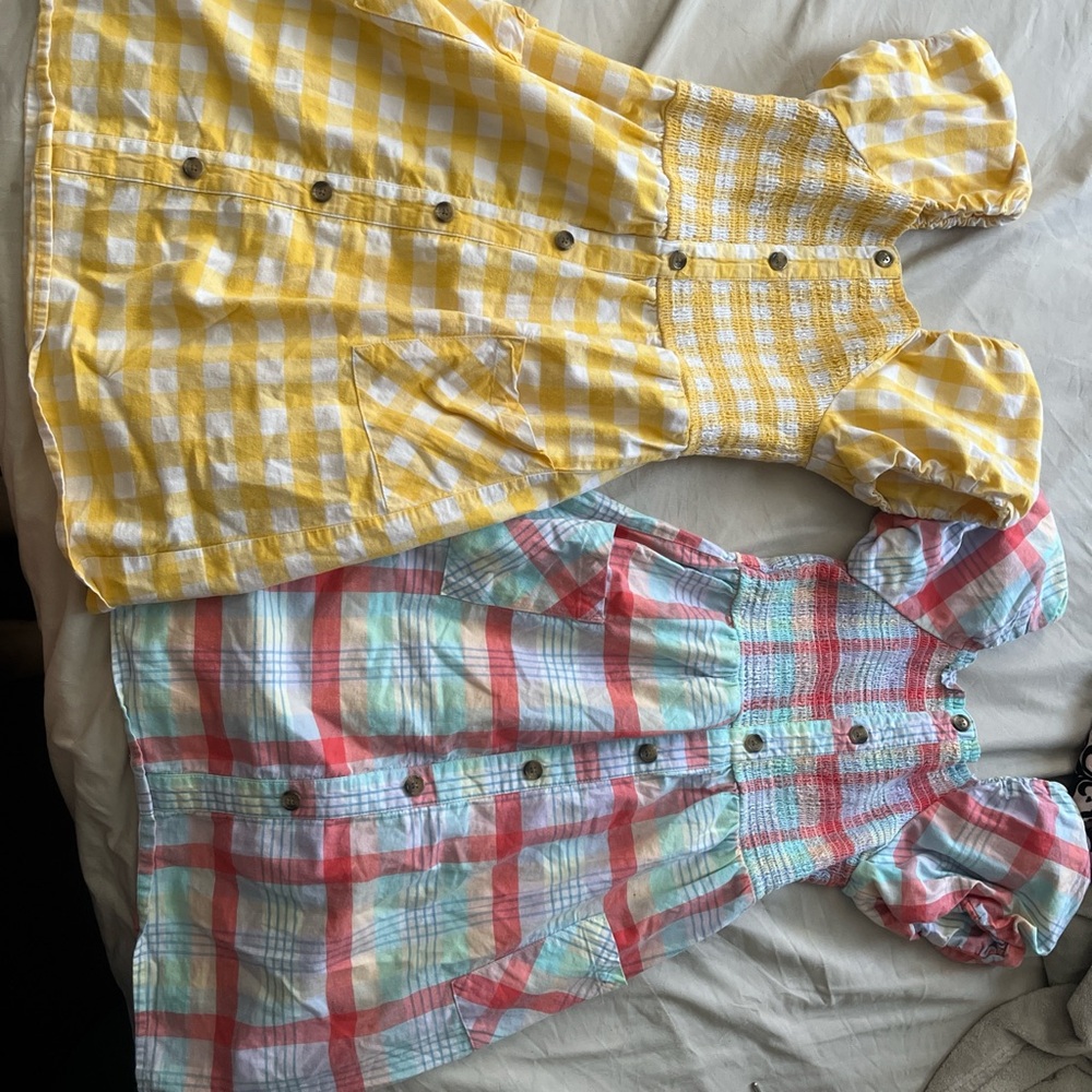 Wonder Nation Yellow and Multicolor Gingham Button Down Shirts